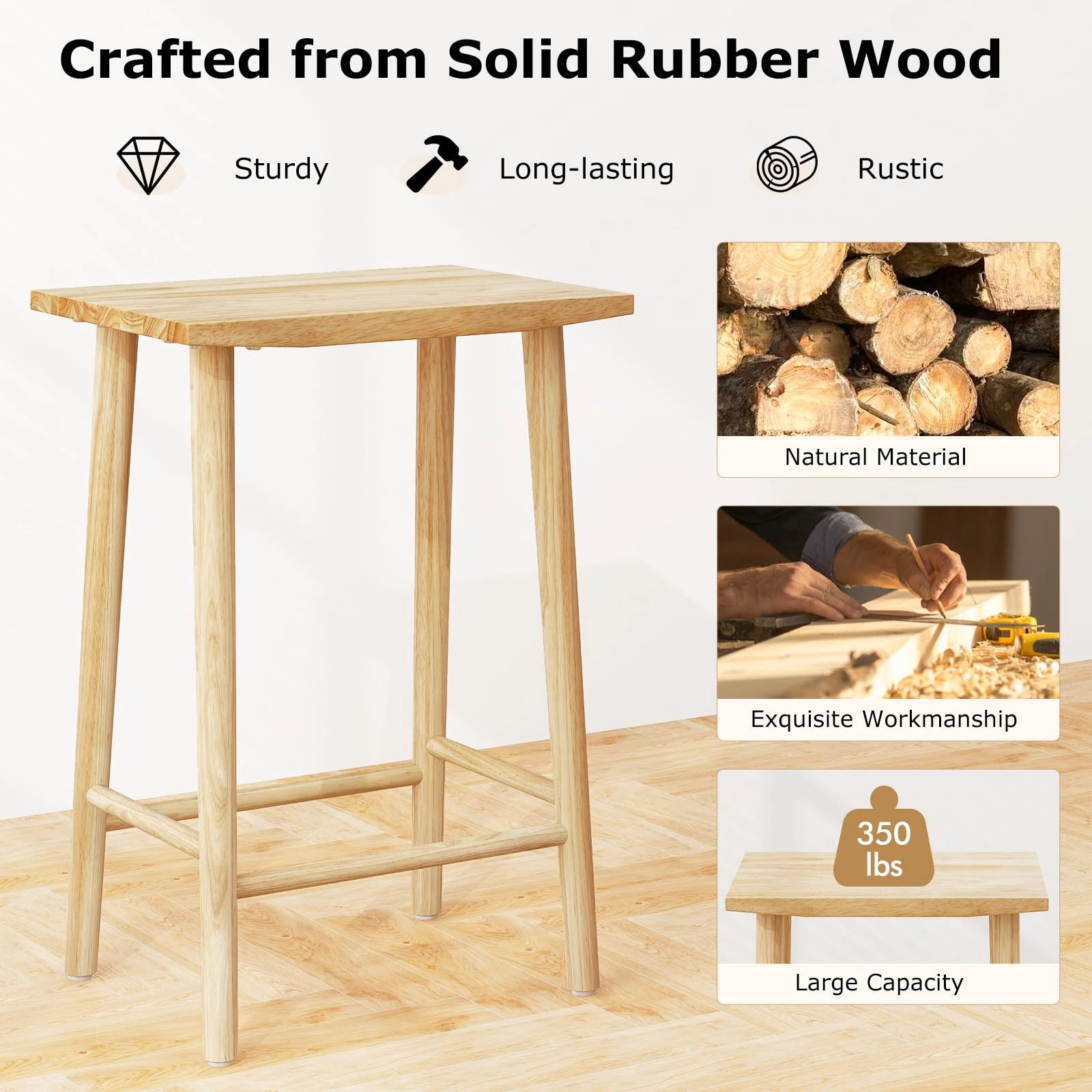 Giantex 25.5" Wooden Bar Stools Set of 2/4, Farmhouse Backless Counter Height Bar Stools with Footrest