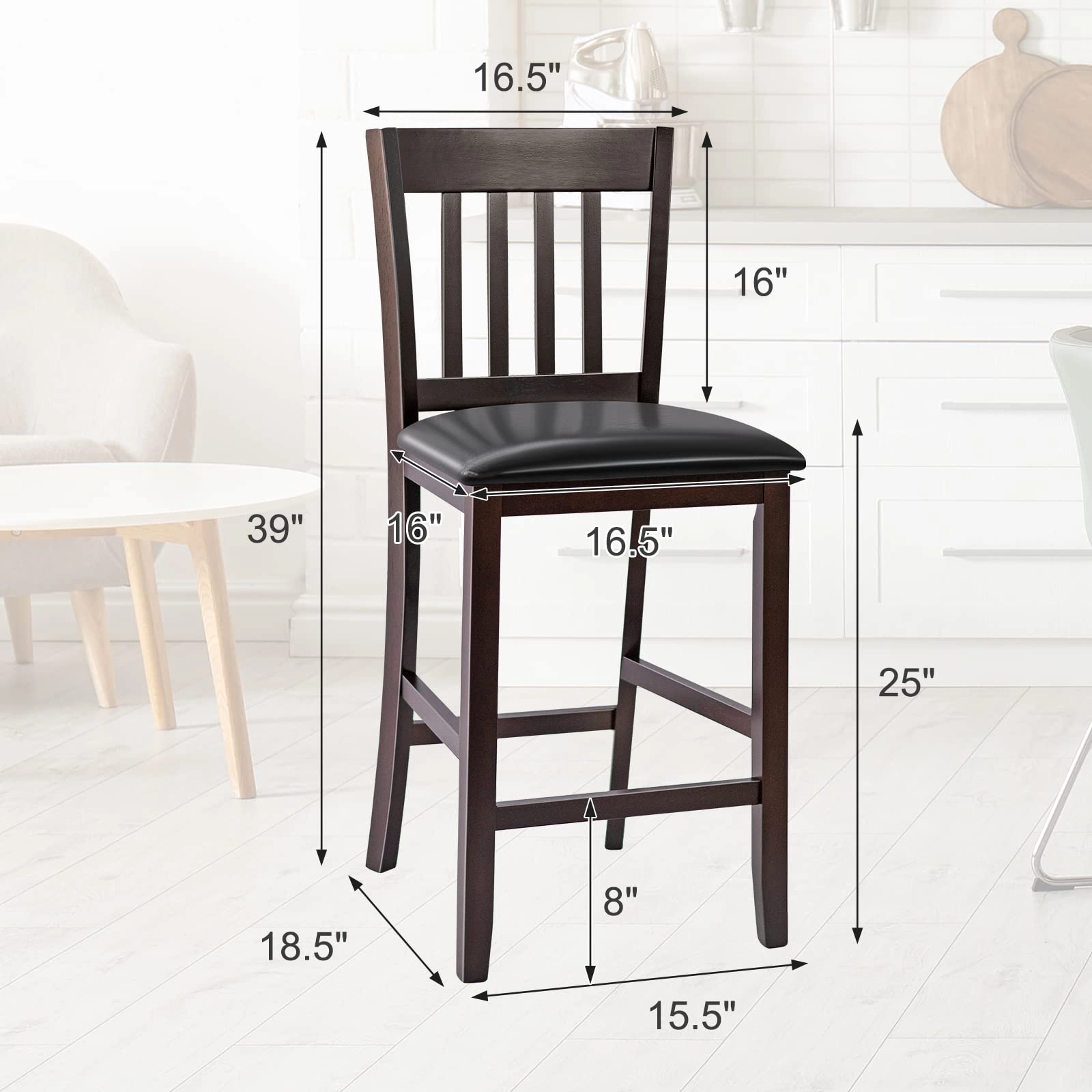 Giantex 25 Counter Height Pub Chairs with Rubber Wood Legs, Armless Bar Chairs with Elastic Cushion & PU Cover for Kitchen