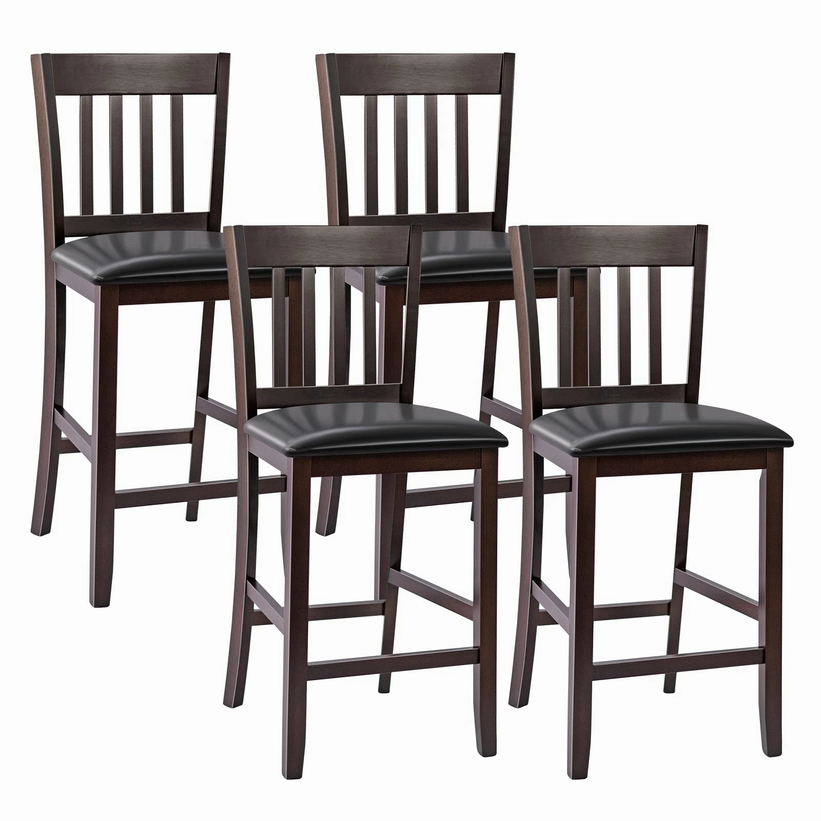 Giantex 25 Counter Height Pub Chairs with Rubber Wood Legs, Armless Bar Chairs with Elastic Cushion & PU Cover for Kitchen