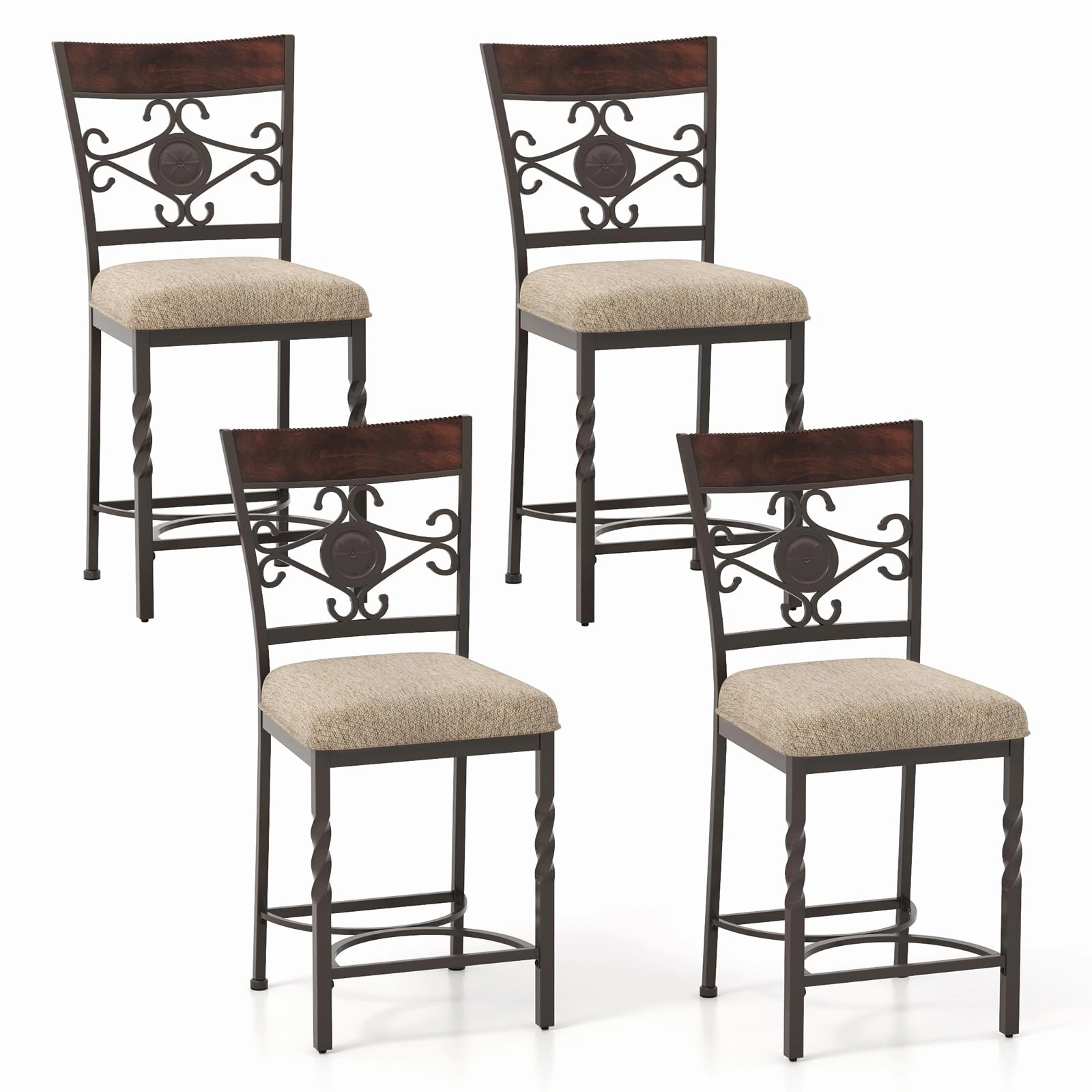 Giantex 25" Counter Height Bar Stools Set, Vintage Upholstered Barstools w/Back kitchen barstool, adjustable bar stool