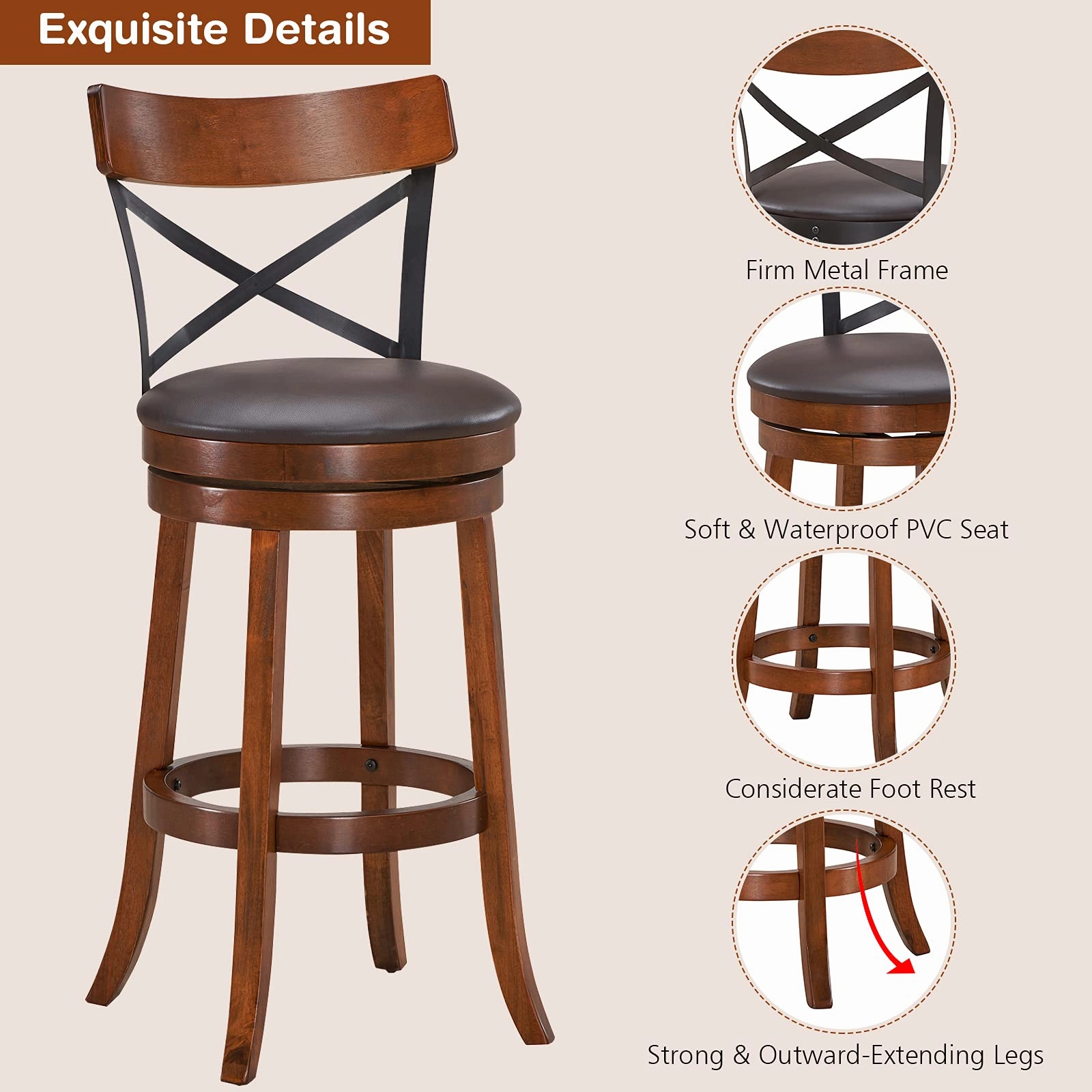 Giantex 25Height Kitchen Counter Bar Stools for Kitchen Island, Pub, and Restaurant
