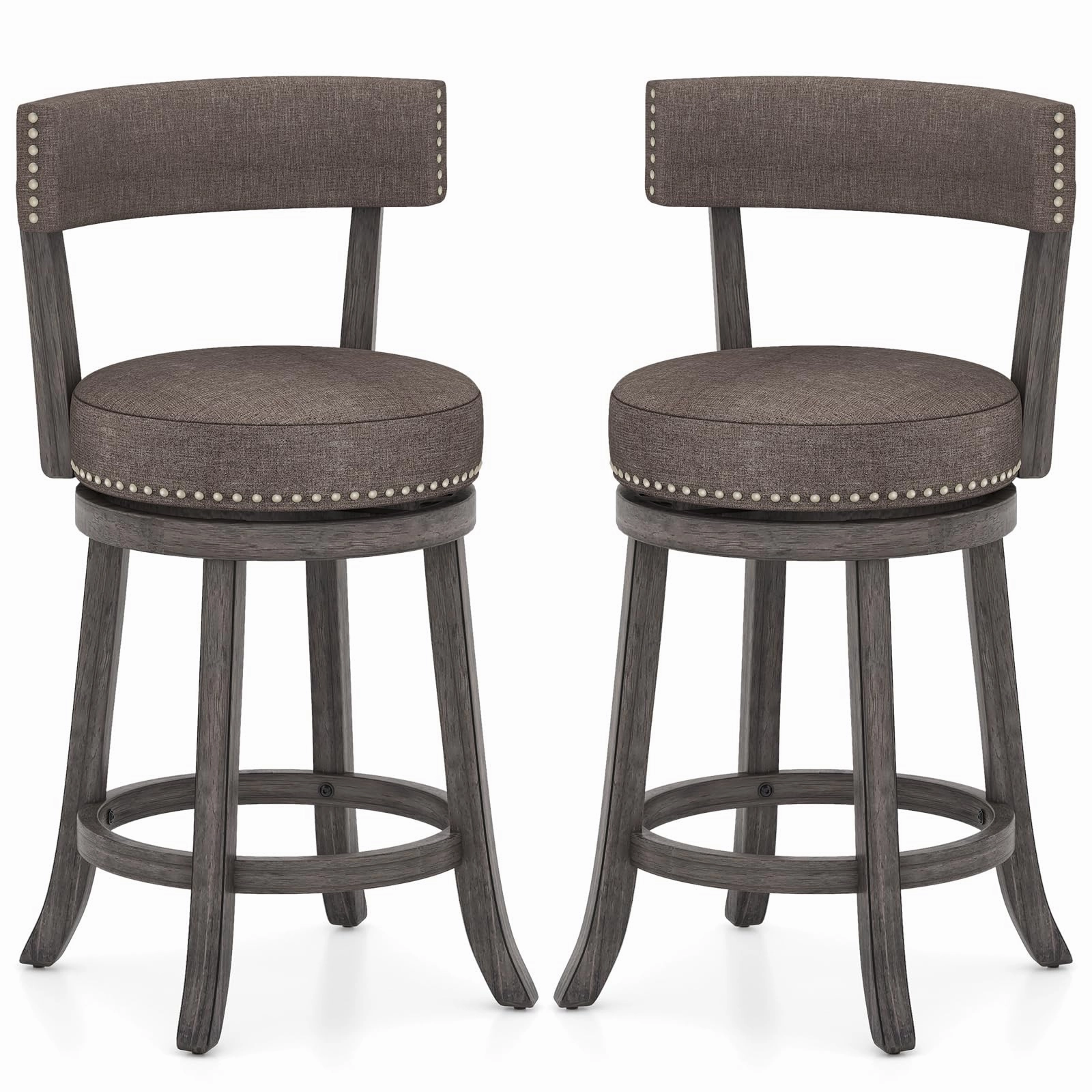 Giantex 26" Bar Stools Set, Swivel Counter Height Bar Chairs with Footrest, Rubber Wood Frame