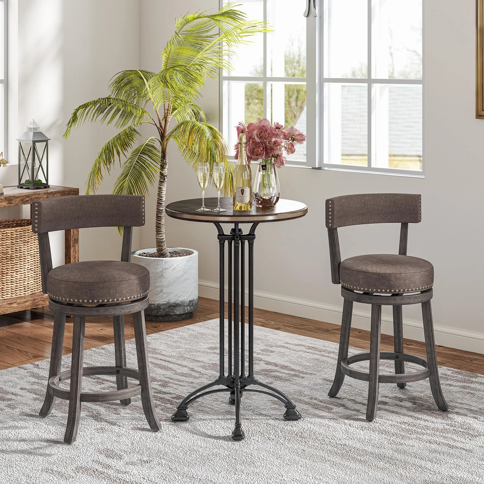 Giantex 26" Bar Stools Set, Swivel Counter Height Bar Chairs with Footrest, Rubber Wood Frame