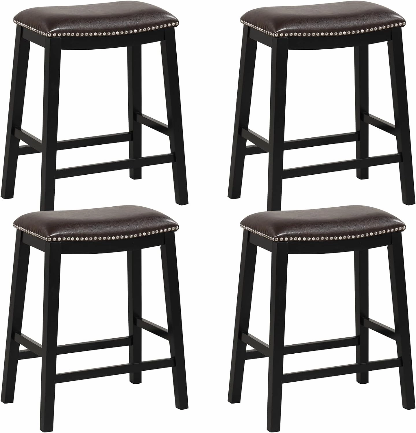 Giantex 26" Counter Height Bar Stools Set of 2, Faux PVC Leather Farmhouse Barstools w/Padded Seat