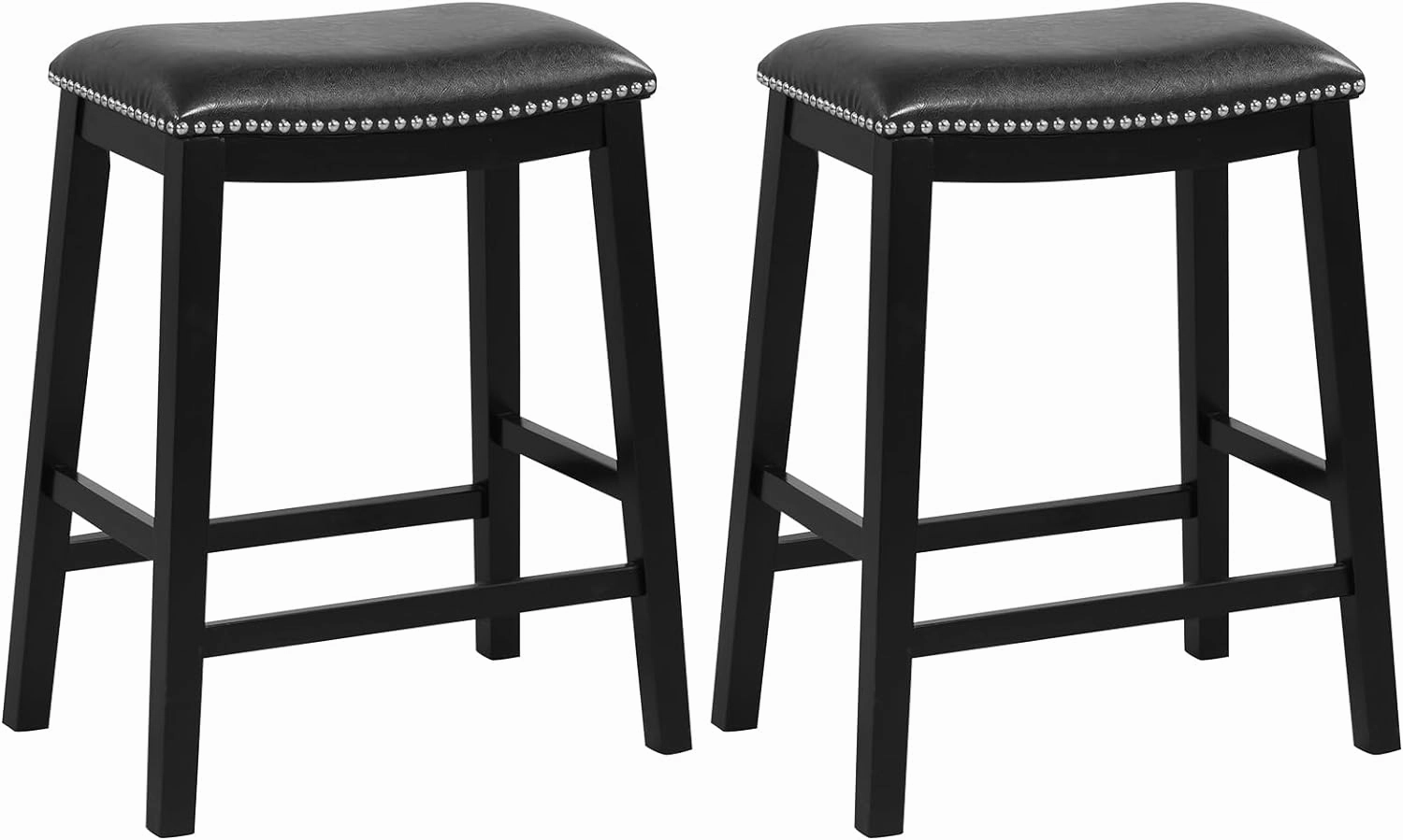 Giantex 26" Counter Height Bar Stools Set of 2, Faux PVC Leather Farmhouse Barstools w/Padded Seat