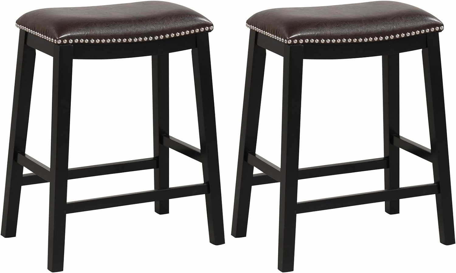 Giantex 26" Counter Height Bar Stools Set of 2, Faux PVC Leather Farmhouse Barstools w/Padded Seat