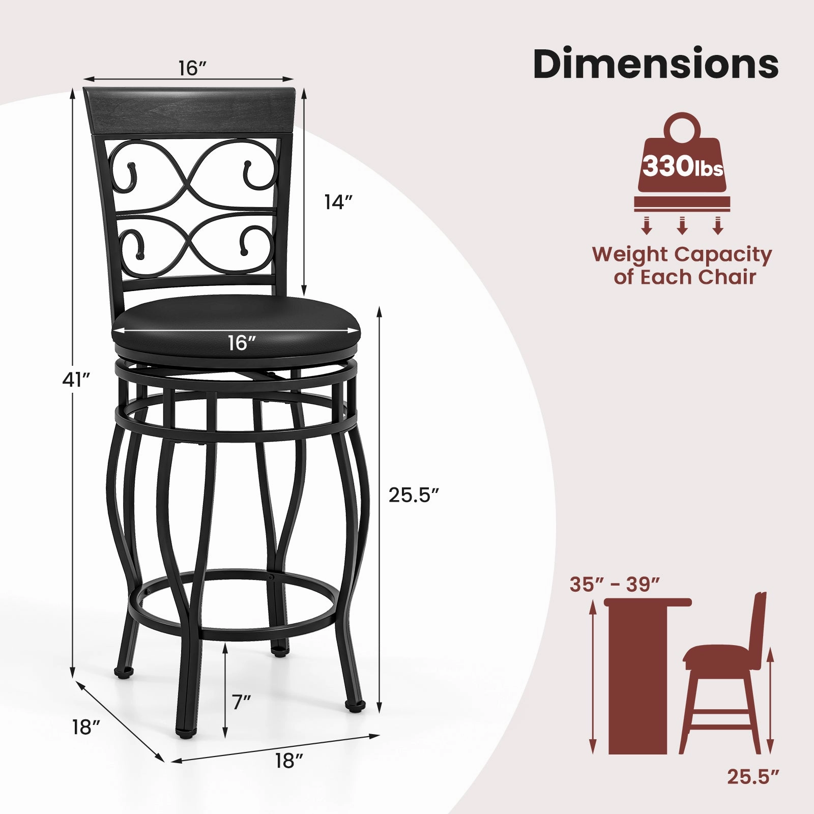 Giantex 26" Swivel Bar Stools Set of 2/4, Counter Height Bar Stools with Back, Upholstered PU Leather Seat, Black