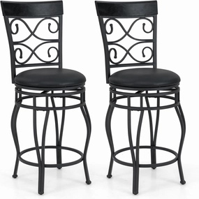 Giantex 26" Swivel Bar Stools Set of 2/4, Counter Height Bar Stools with Back, Upholstered PU Leather Seat, Black kitchen barstool, adjustable bar stool