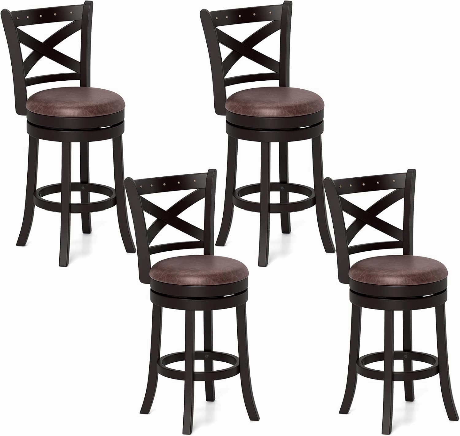Giantex 26" Swivel Bar Stools with Backs & Upholstered Faux Leather Seat