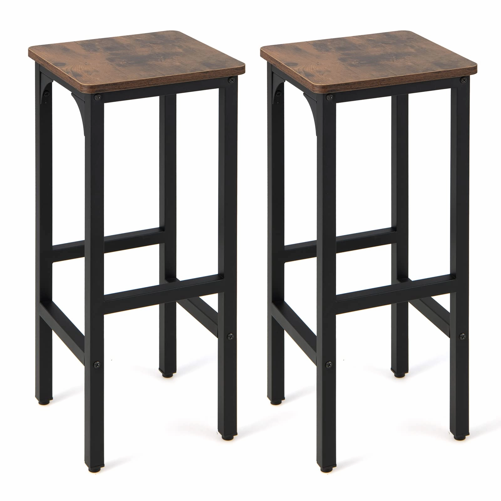 Giantex 28" Counter Height Bar Stools Set of 2, Metal Frame Bar Chairs with Adjustable Foot Pads, Brown kitchen barstool, adjustable bar stool