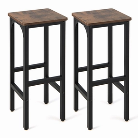 Giantex 28" Counter Height Bar Stools Set of 2, Metal Frame Bar Chairs with Adjustable Foot Pads, Brown kitchen barstool, adjustable bar stool