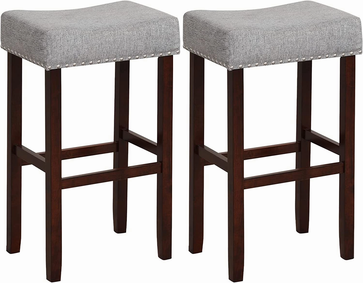Giantex 29.5" Bar Height Bar Stools Set of 4 - Backless Saddle Barstools with Nailhead Linen Foam Seat