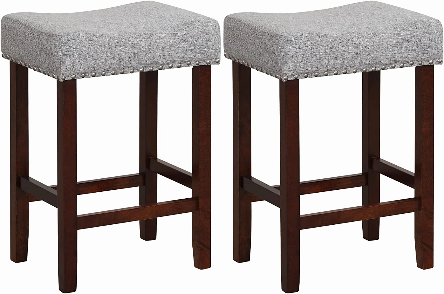 Giantex 29.5" Bar Height Bar Stools Set of 4 - Backless Saddle Barstools with Nailhead Linen Foam Seat