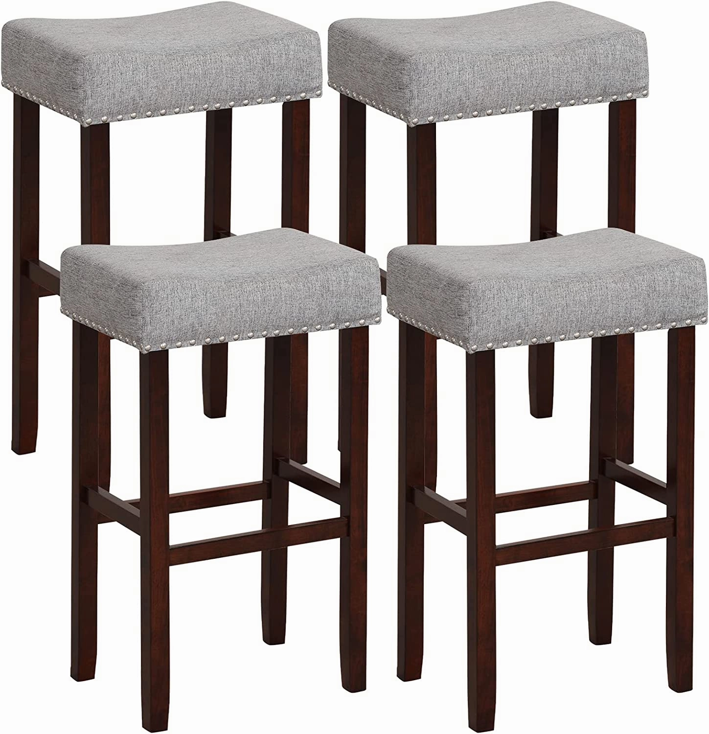 Giantex 29.5" Bar Height Bar Stools Set of 4 - Backless Saddle Barstools with Nailhead Linen Foam Seat kitchen barstool, adjustable bar stool