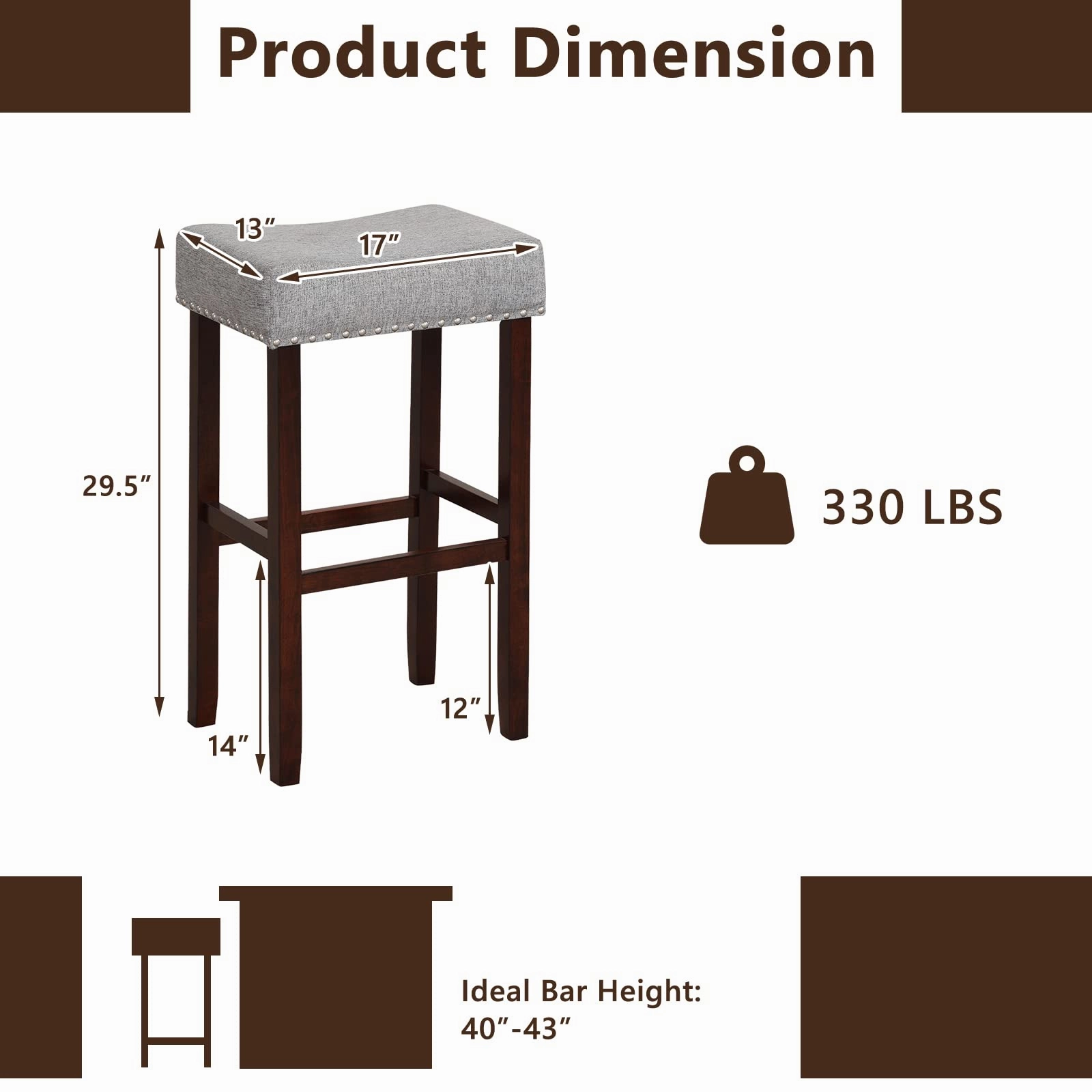 Giantex 29.5" Bar Height Bar Stools Set of 4 - Backless Saddle Barstools with Nailhead Linen Foam Seat