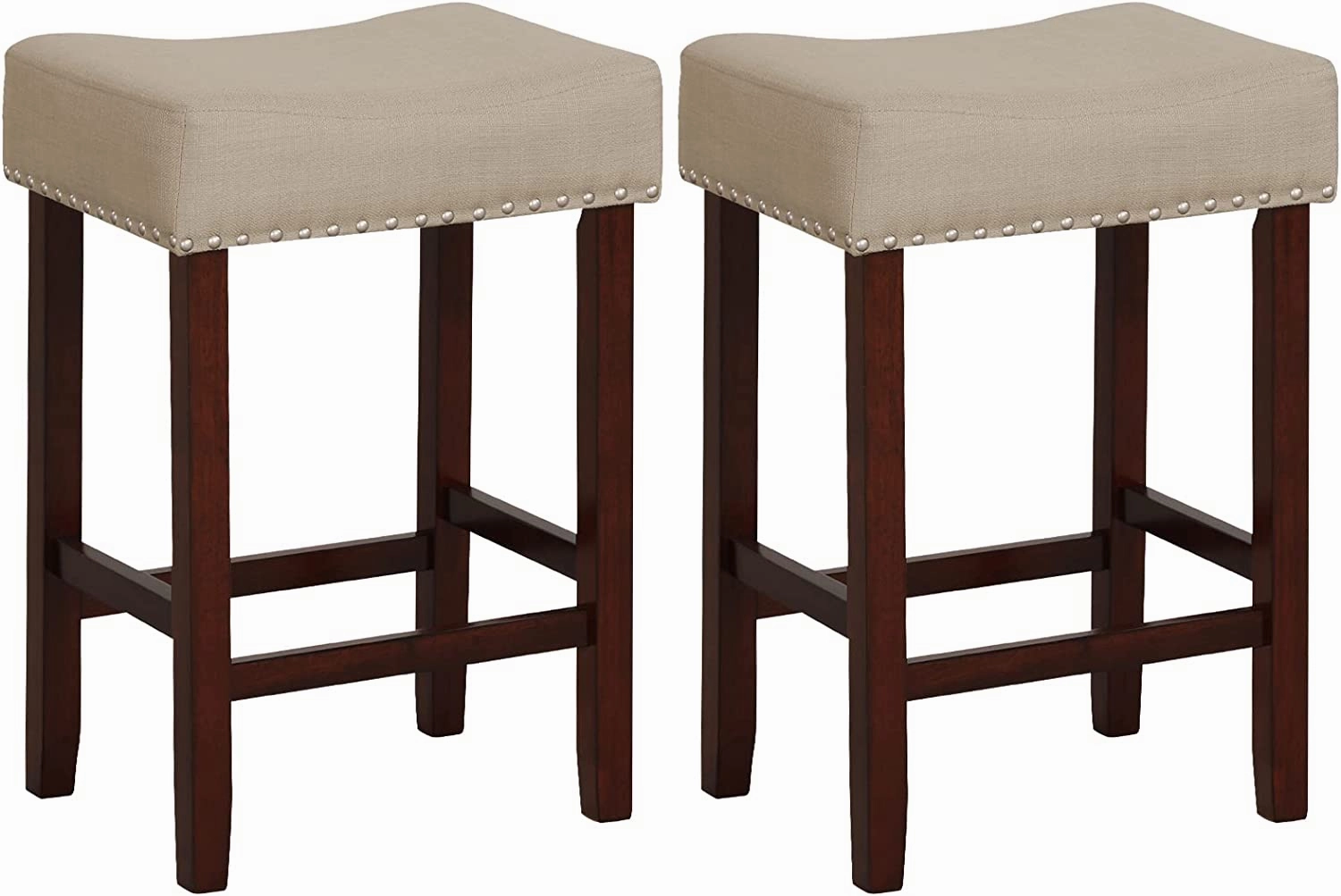 Giantex 29.5" Bar Height Bar Stools Set of 4 - Backless Saddle Barstools with Nailhead Linen Foam Seat
