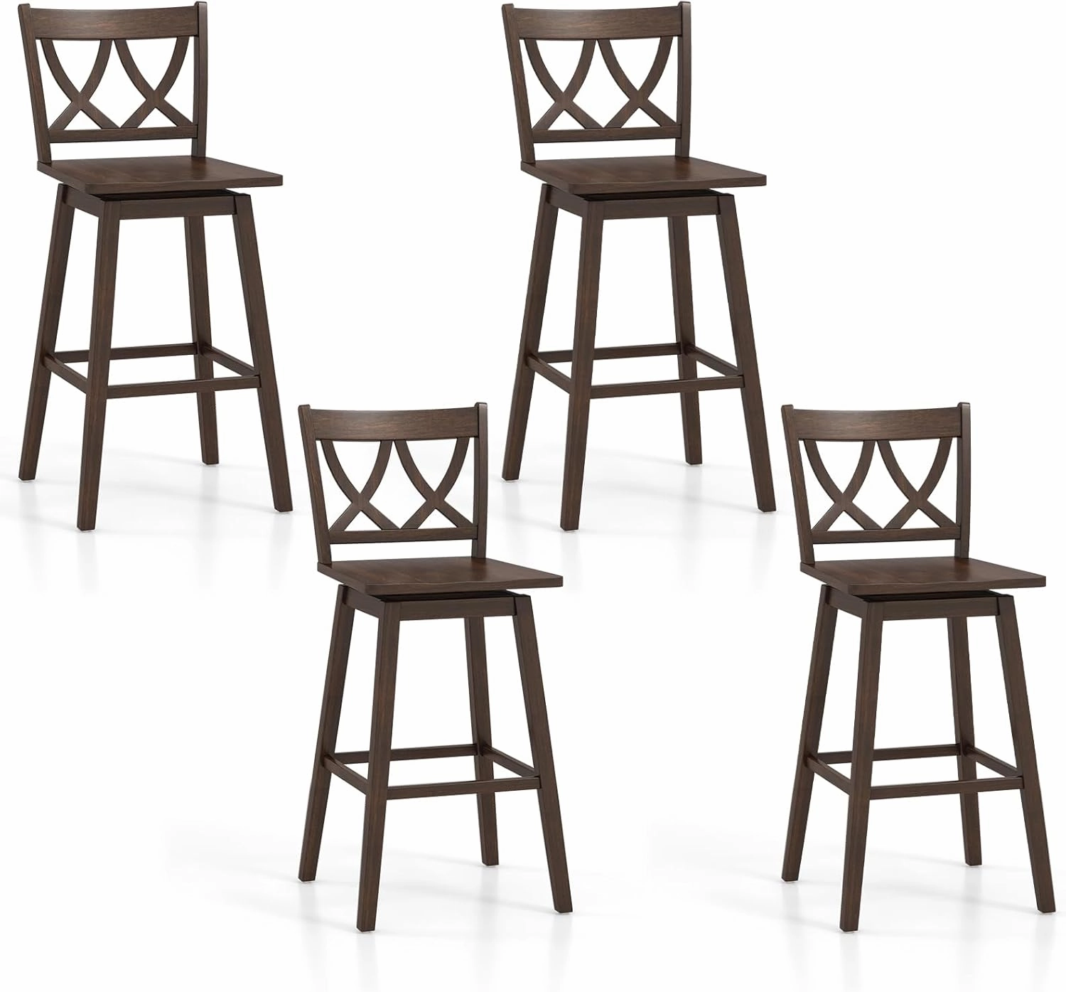 Giantex 29" Bar Stools Set of 2/4, Swivel Wooden Bar Chairs with Rubber Wood Frame, for Kitchen Island, Restaurant & Pub, Dark Grey