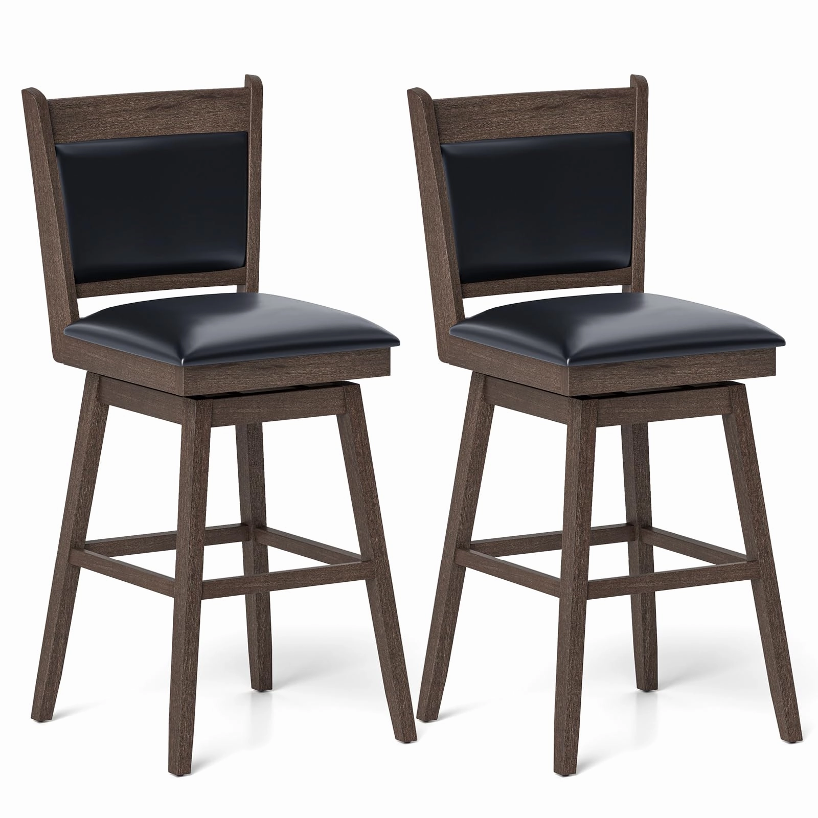 Giantex 29" Bar Stools Set, Upholstered Swivel Bar Chairs with Ergonomic Back