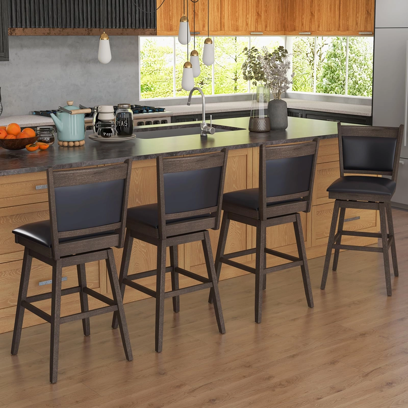 Giantex 29" Bar Stools Set, Upholstered Swivel Bar Chairs with Ergonomic Back
