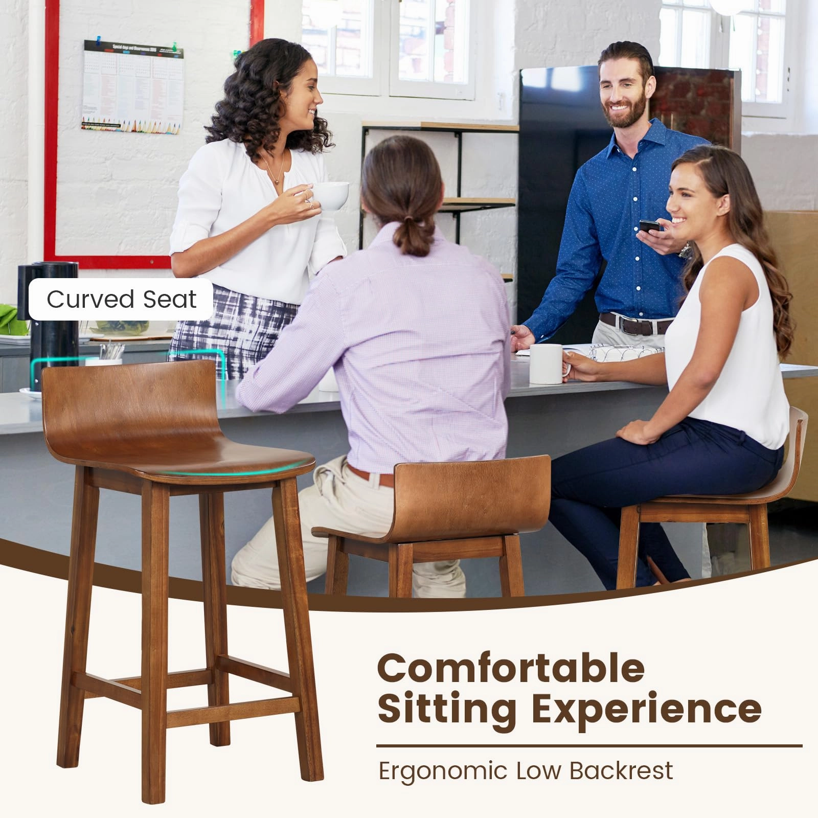 Giantex 2 or 4 Bar Stools Set with Low Back & Footrest