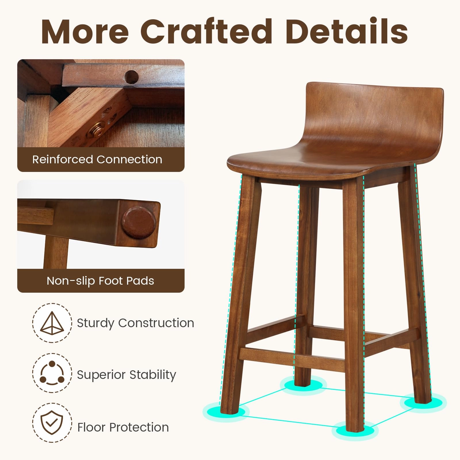 Giantex 2 or 4 Bar Stools Set with Low Back & Footrest