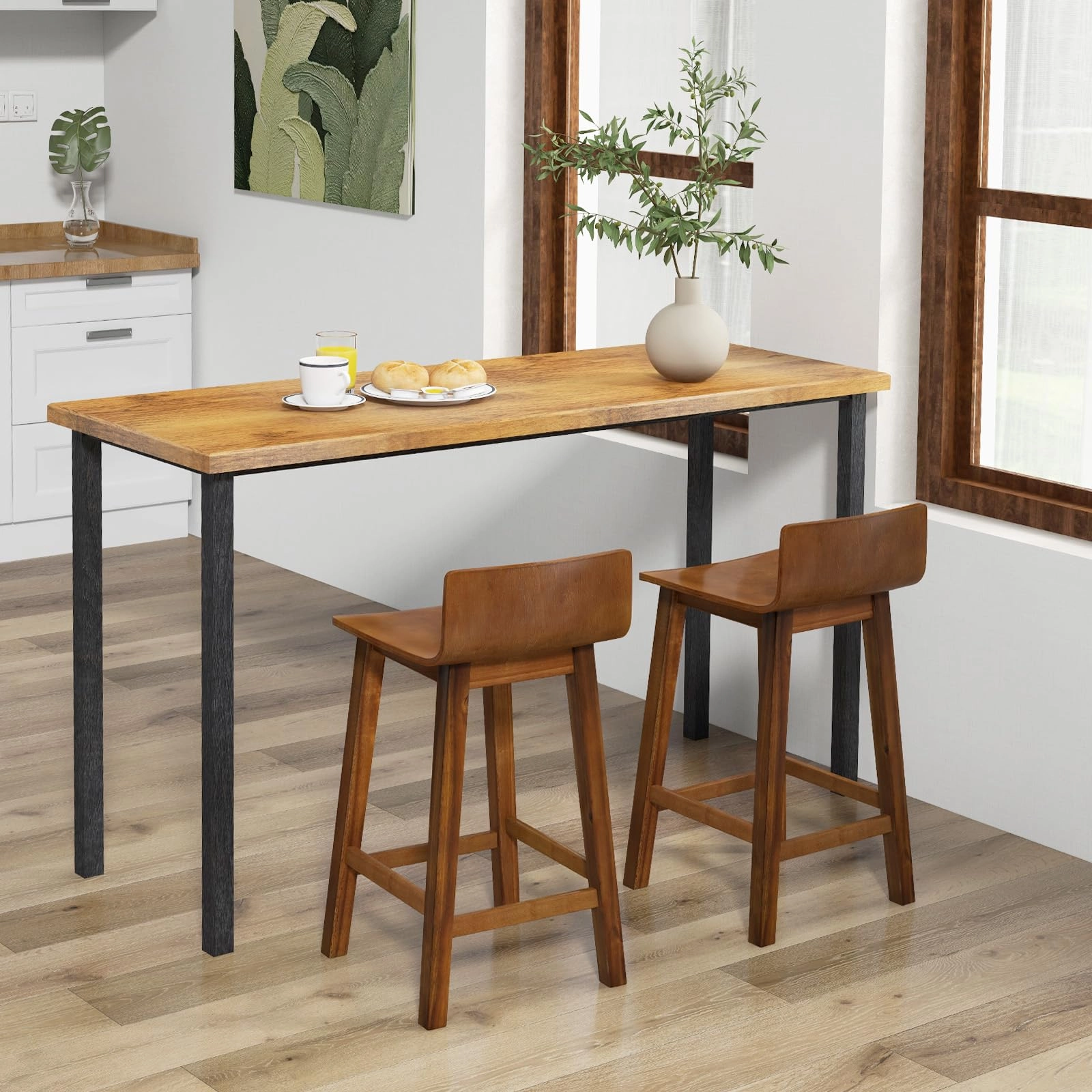 Giantex 2 or 4 Bar Stools Set with Low Back & Footrest