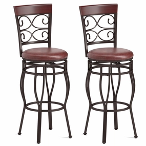 Giantex 30" Swivel Bar Stools Set of 2, Bar Height Bar Stools w/Back, Upholstered PU Leather Seat, Footrest, Rustic Brown kitchen barstool, adjustable bar stool