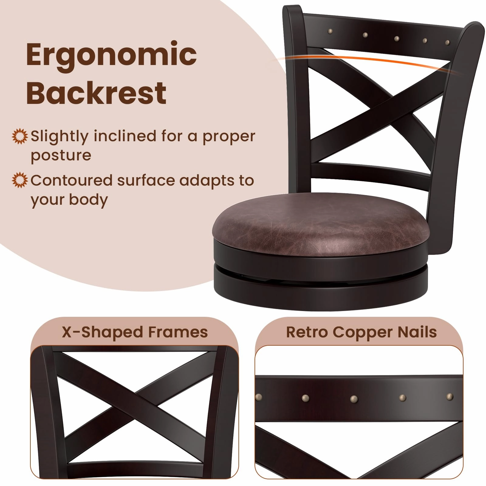 Giantex 30" Swivel Bar Stools with Footrest & Rubber Wood Frame