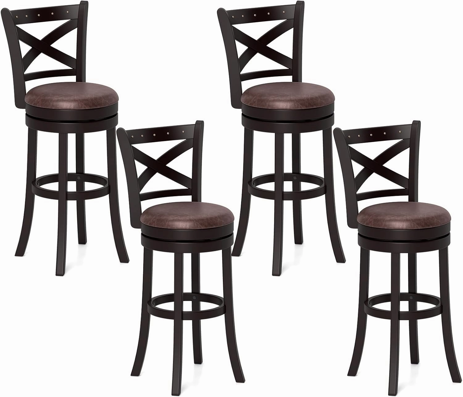 Giantex 30" Swivel Bar Stools with Footrest & Rubber Wood Frame