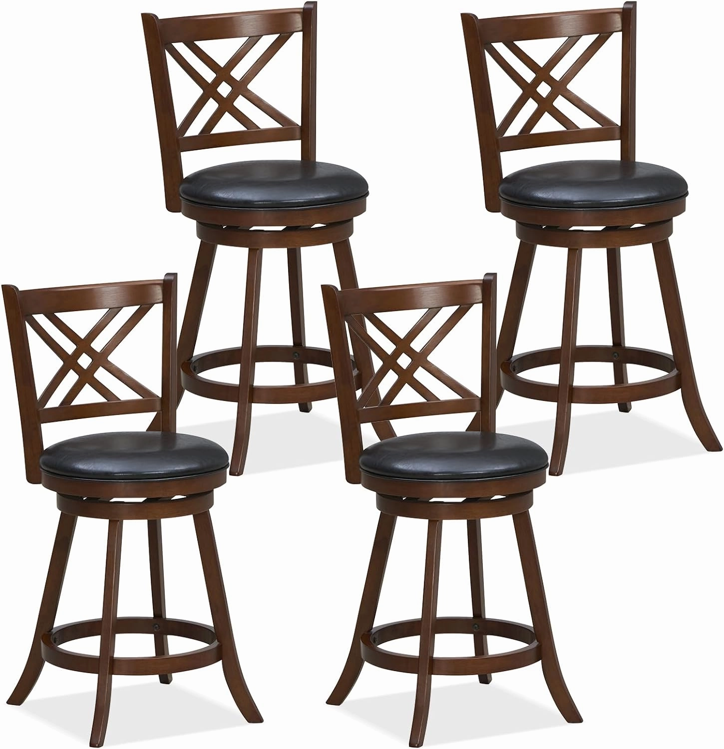 Giantex 360 Swivel Barstools Set of 2, 29"/24" Bar Height Bar Chairs with Back & Footrest, Espresso