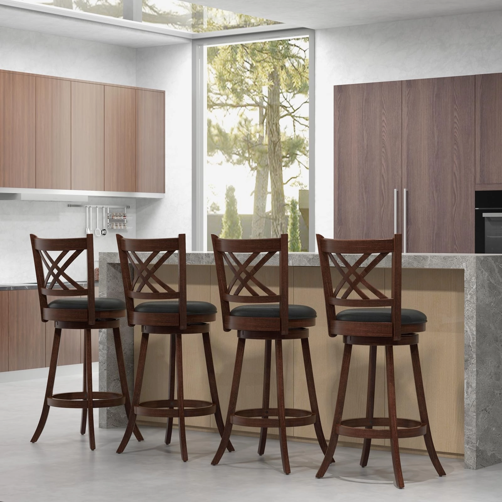 Giantex 360 Swivel Barstools Set of 2, 29"/24" Bar Height Bar Chairs with Back & Footrest, Espresso