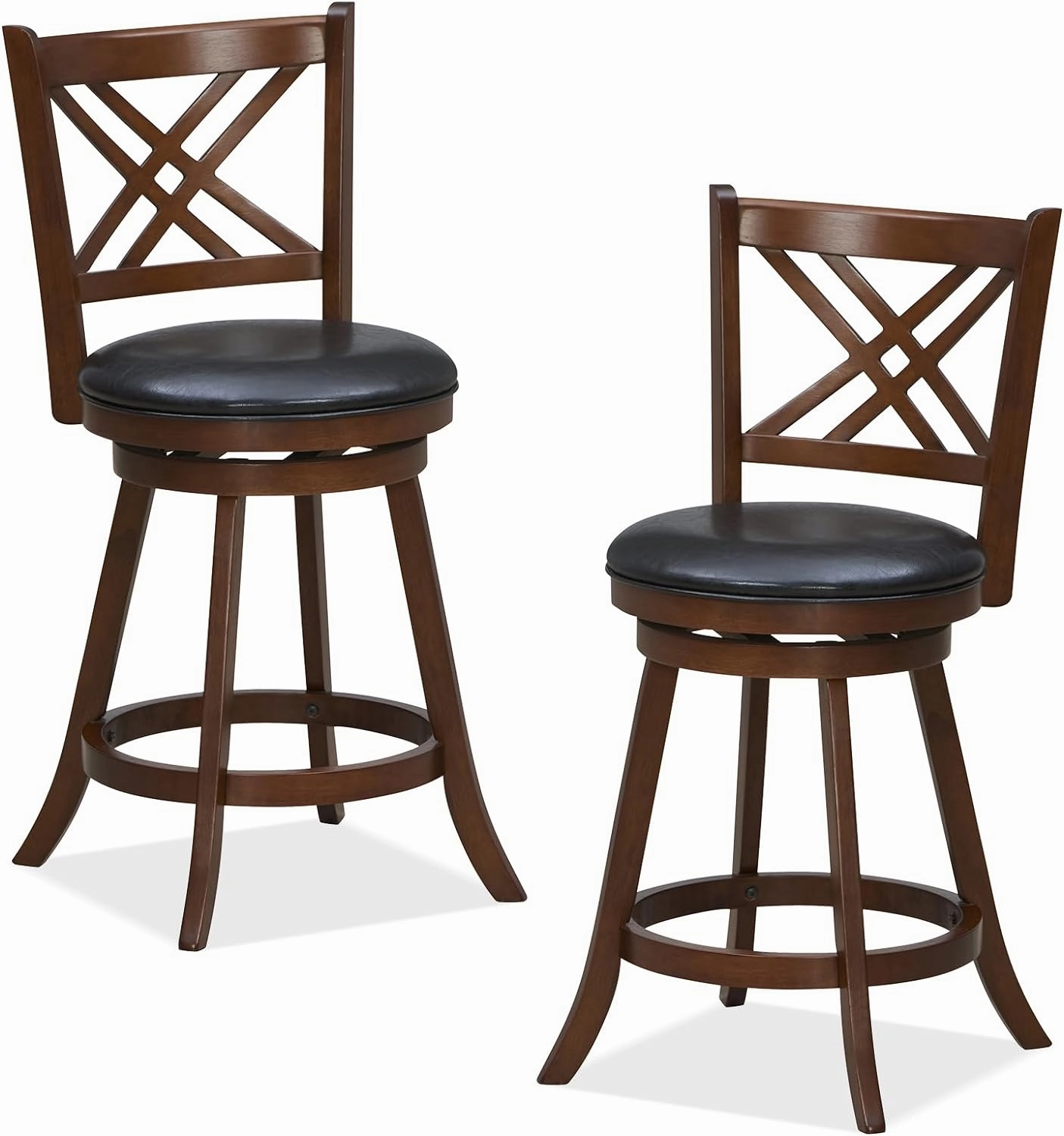 Giantex 360 Swivel Barstools Set of 2, 29"/24" Bar Height Bar Chairs with Back & Footrest, Espresso