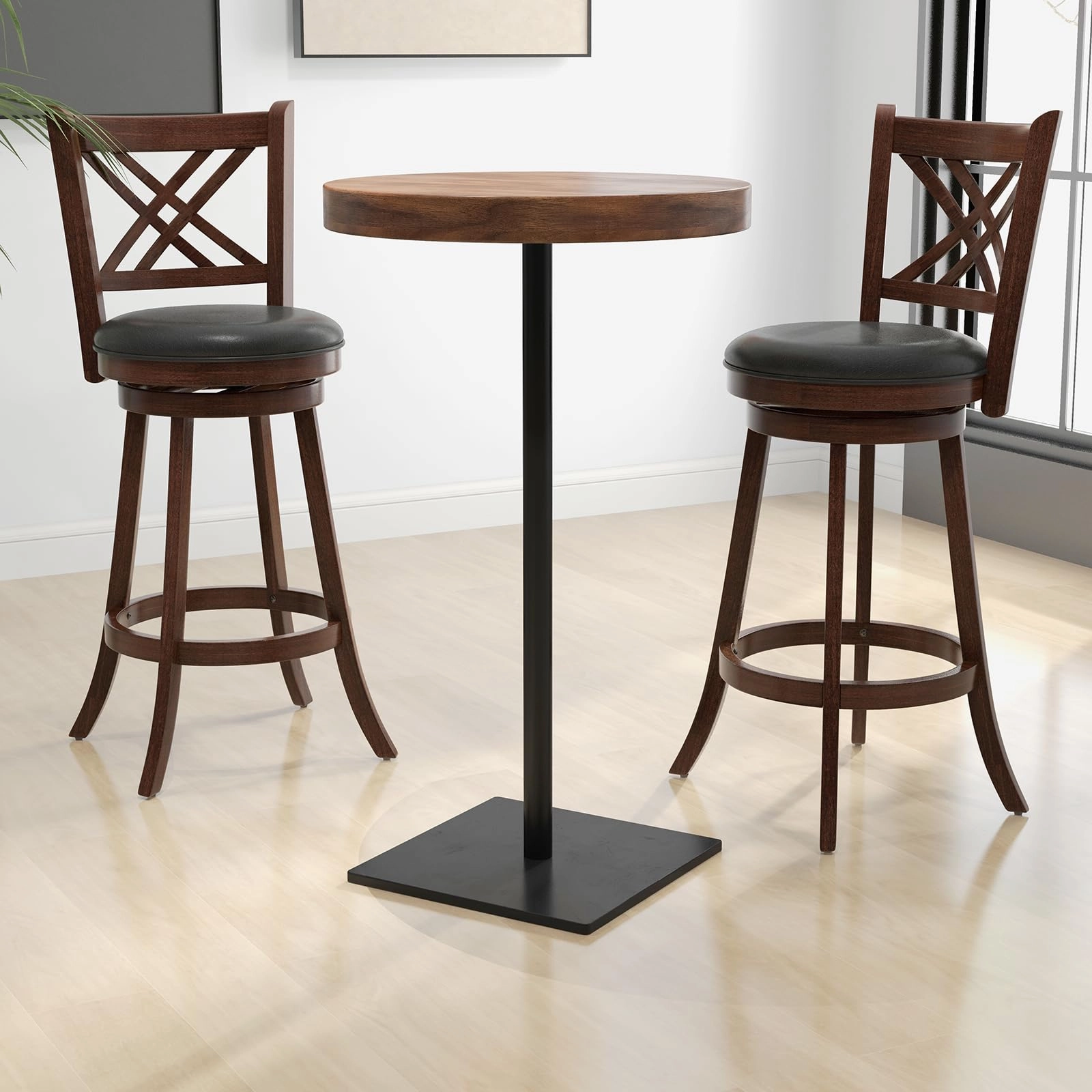 Giantex 360 Swivel Barstools Set of 2, 29"/24" Bar Height Bar Chairs with Back & Footrest, Espresso