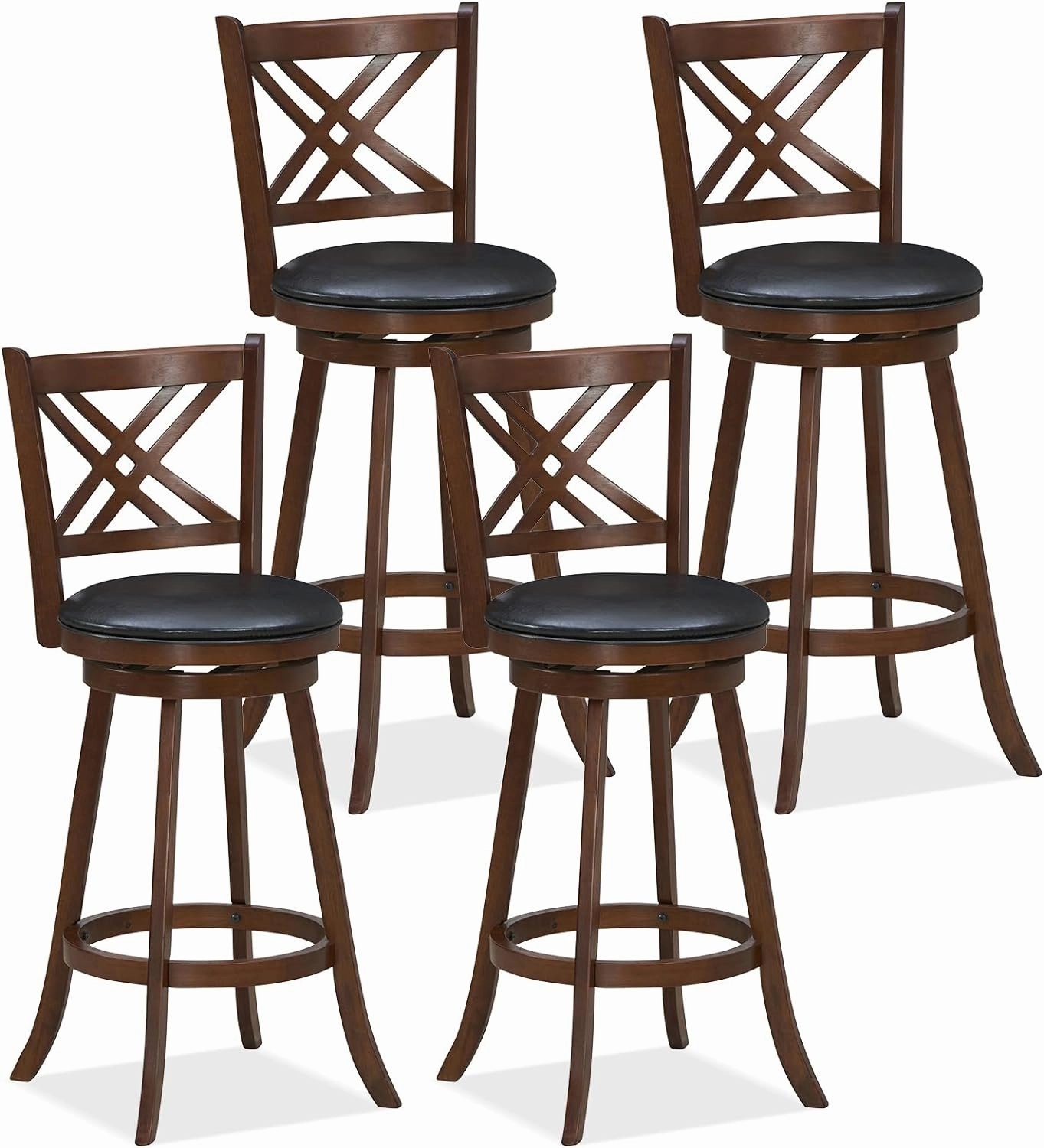 Giantex 360 Swivel Barstools Set of 2, 29"/24" Bar Height Bar Chairs with Back & Footrest, Espresso