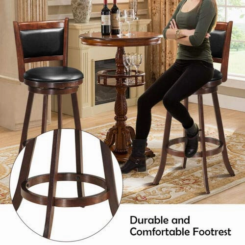 Giantex Accent Wooden Swivel Back Counter Height Bar Stool, Fabric Upholstered Design