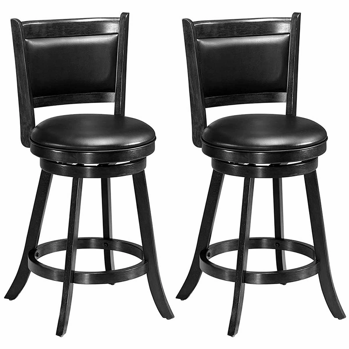 Giantex Accent Wooden Swivel Back Counter Height Bar Stool, Fabric Upholstered Design