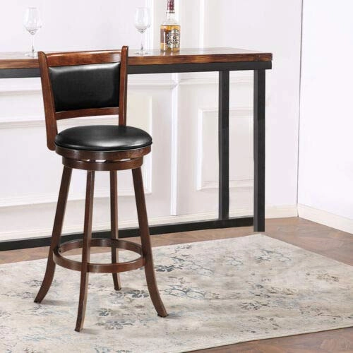 Giantex Accent Wooden Swivel Back Counter Height Bar Stool, Fabric Upholstered Design