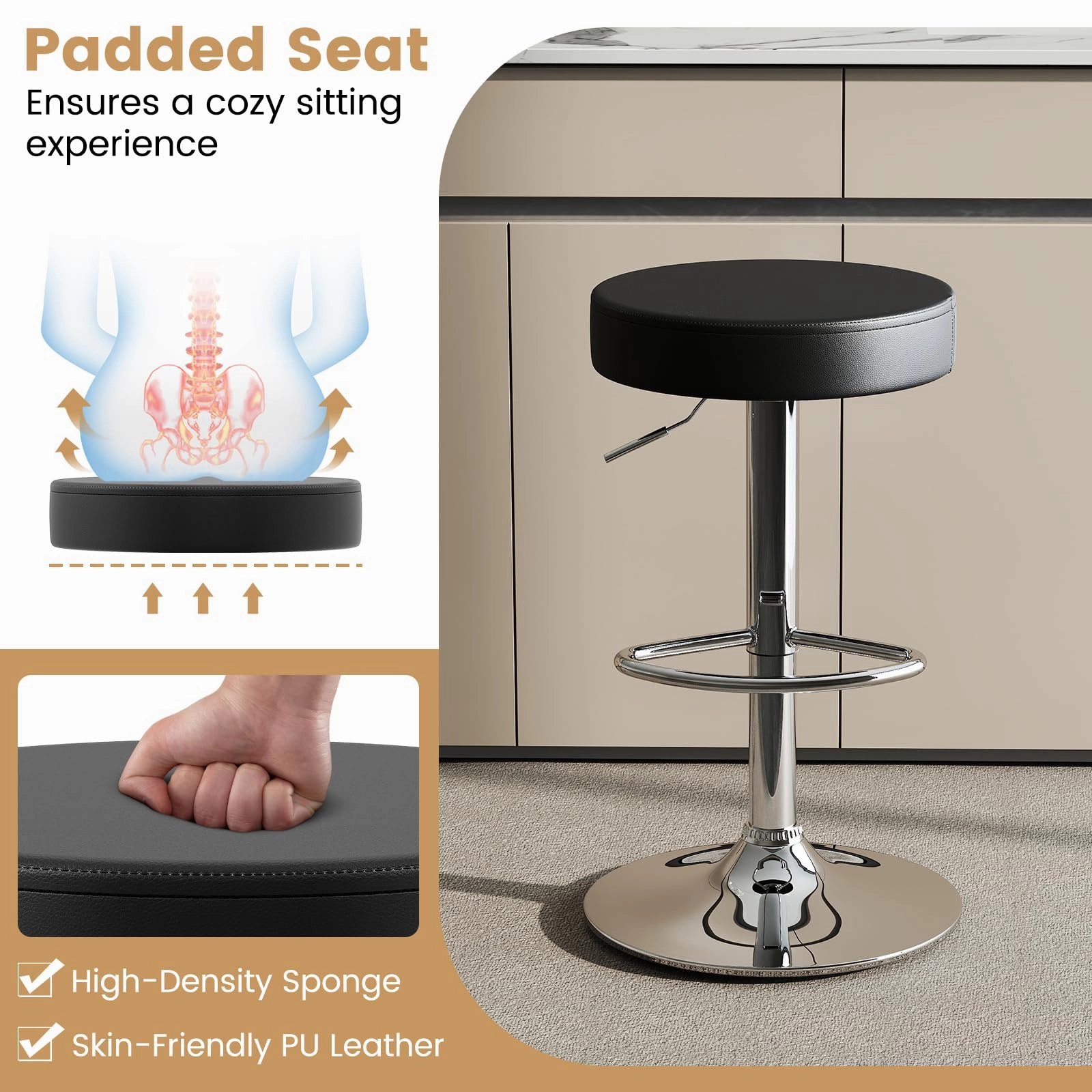 Giantex Adjustable Height PU Leather Bar Chair with Swivel Padded Seat