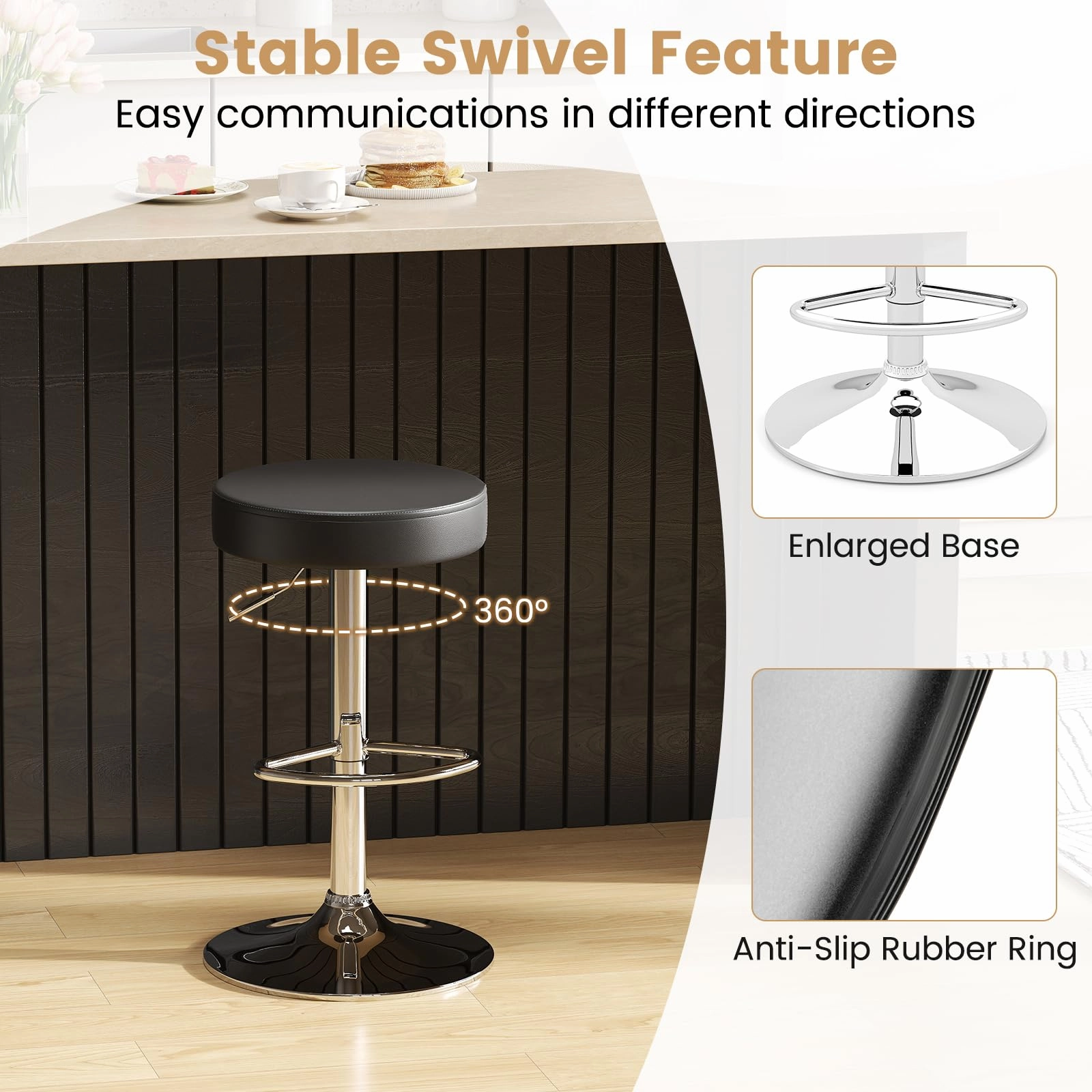 Giantex Adjustable Height PU Leather Bar Chair with Swivel Padded Seat