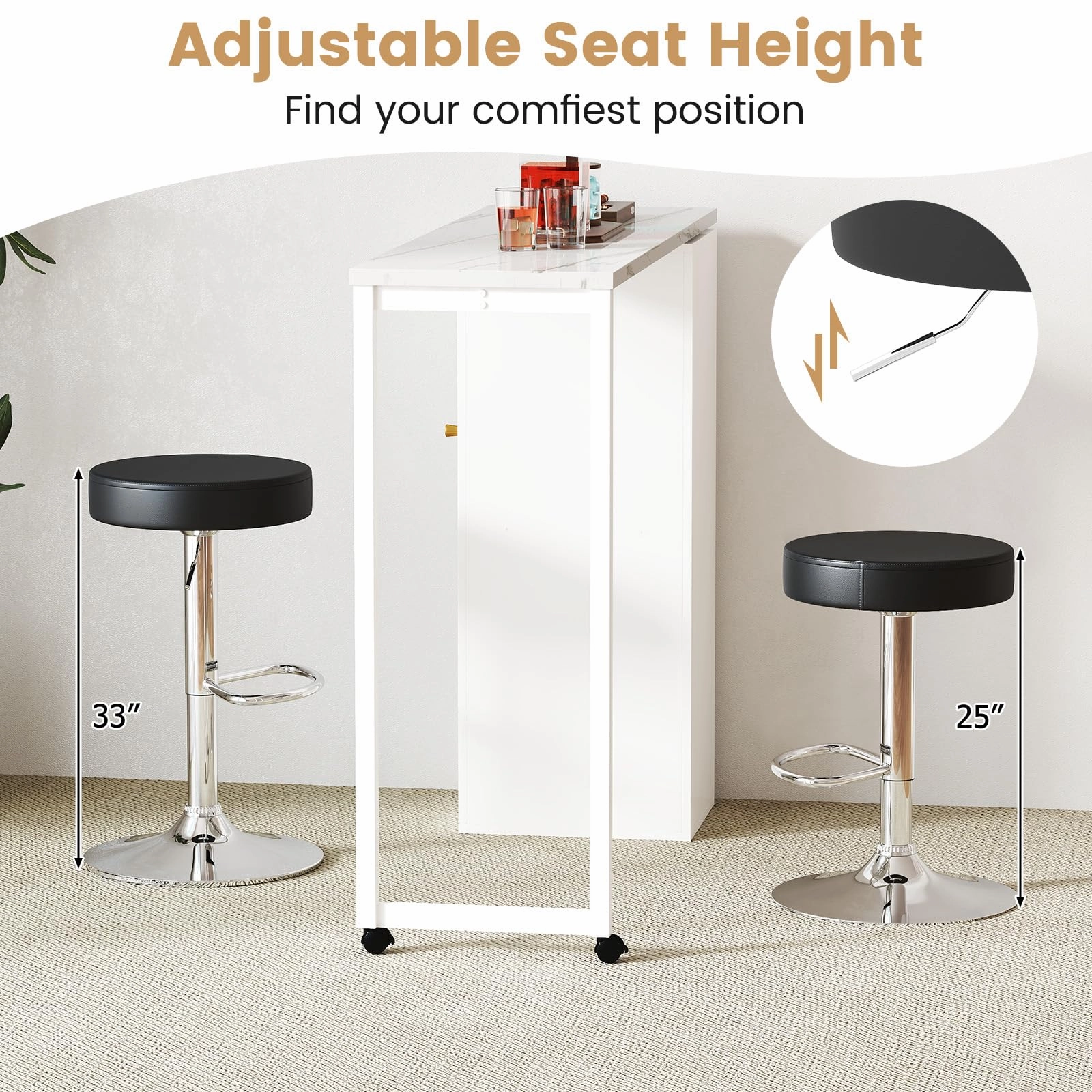 Giantex Adjustable Height PU Leather Bar Chair with Swivel Padded Seat