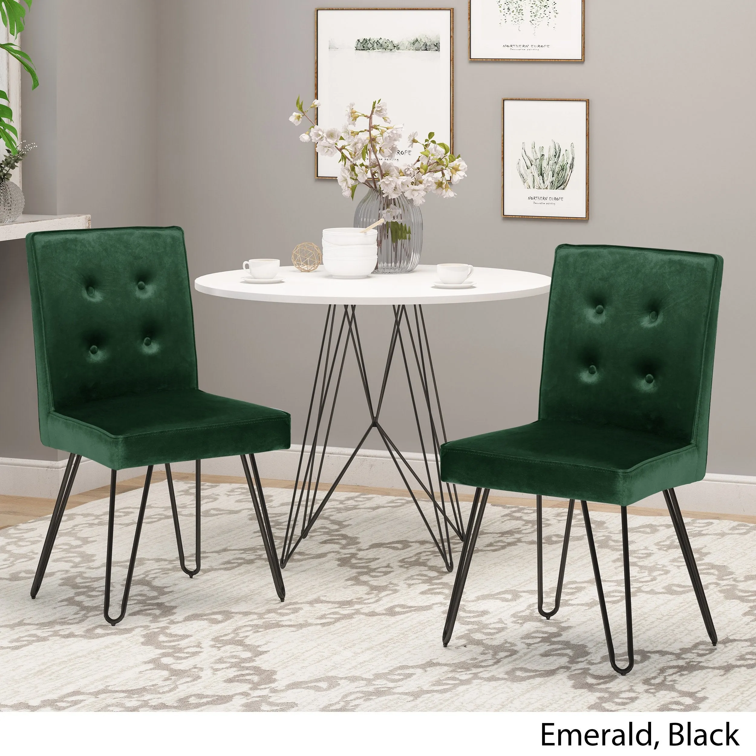 Glam Tufted Velvet Dining Chairs with Iron Legs  (Set of 2) - NH049803