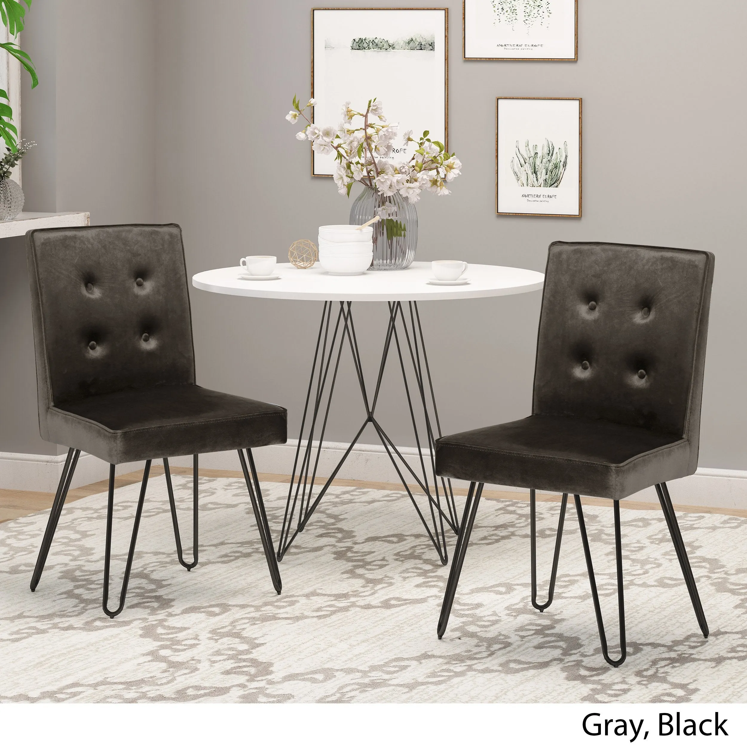 Glam Tufted Velvet Dining Chairs with Iron Legs  (Set of 2) - NH049803