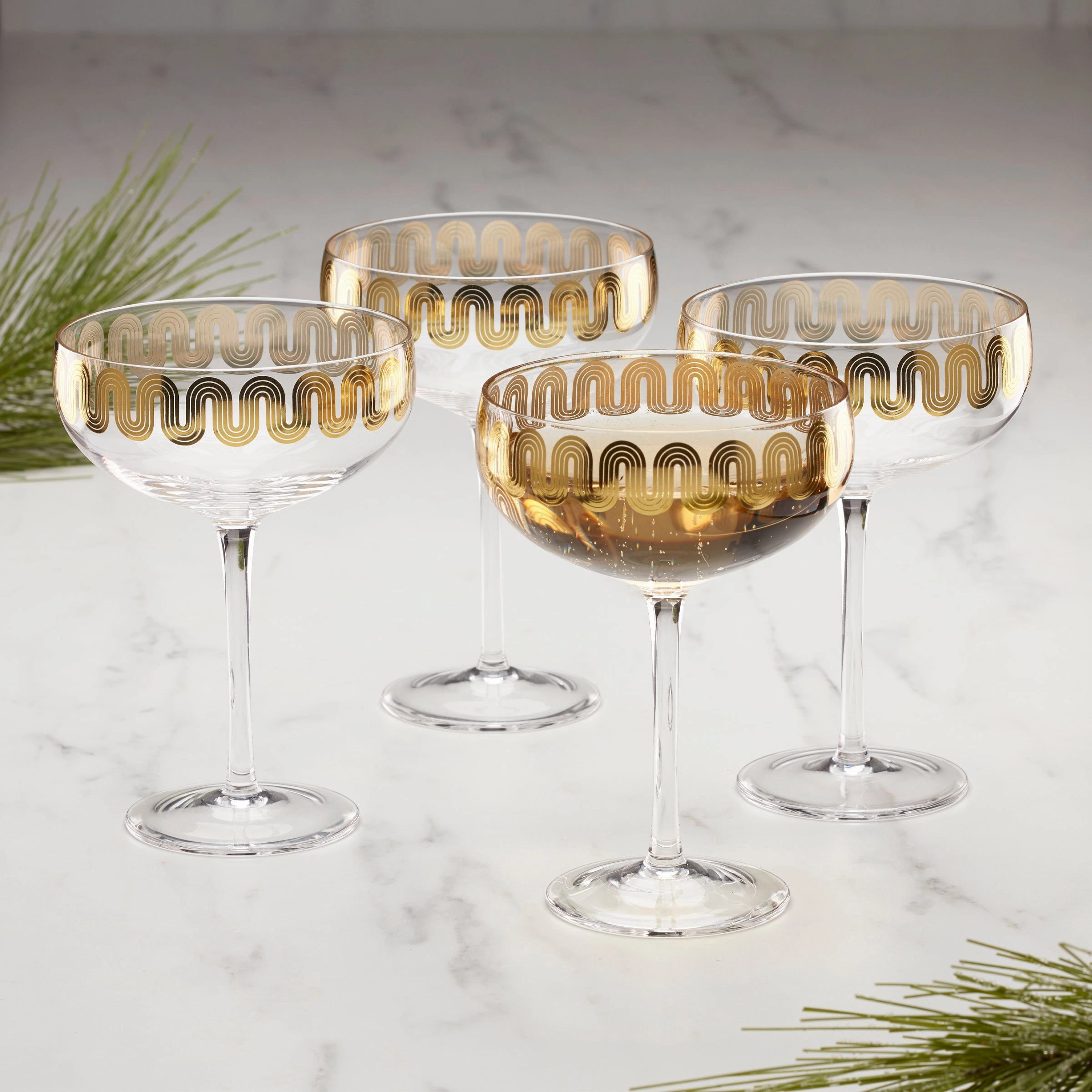 Gold Decal Coupe Glasses - Set Of 4