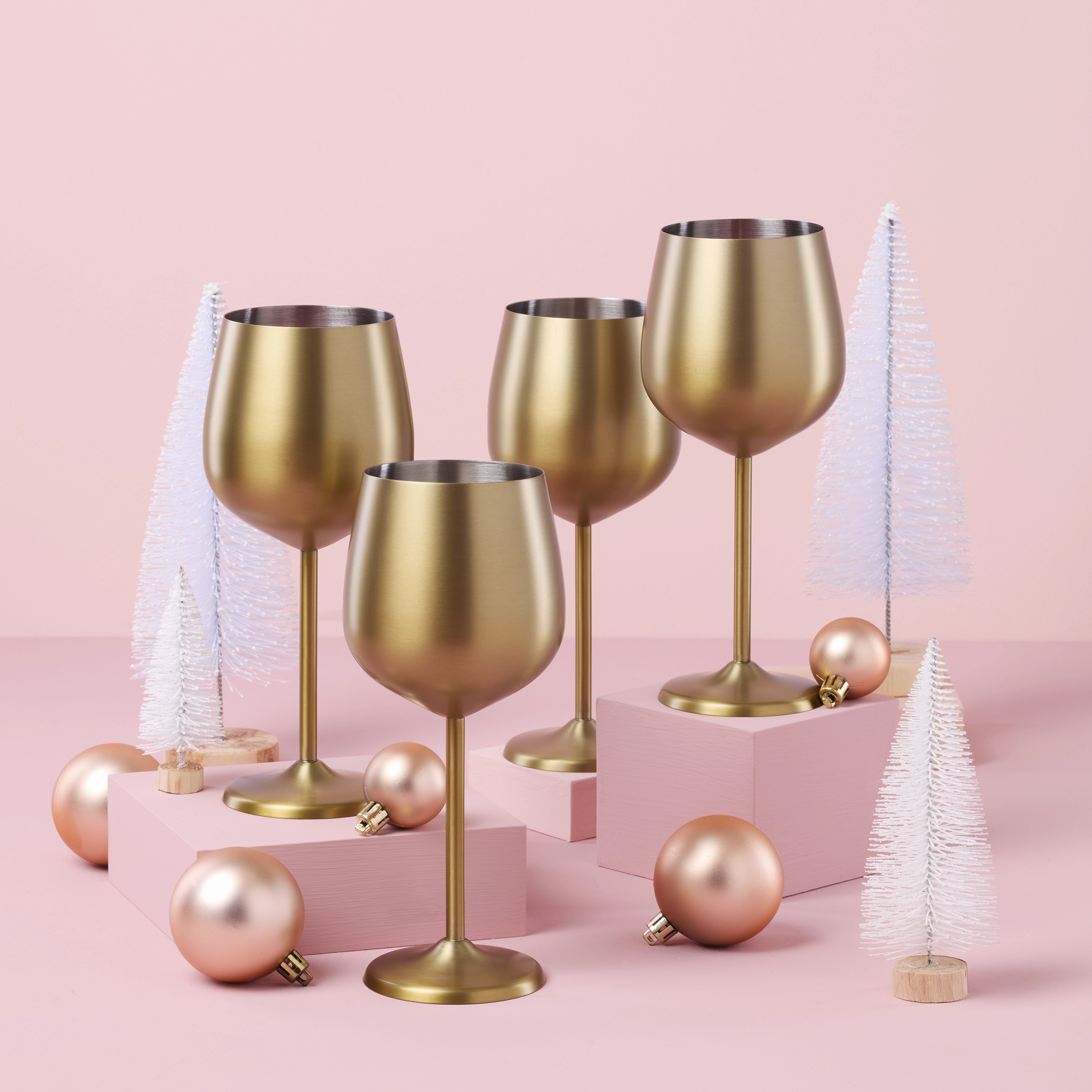 Gold Stainless Wine Glasses - Set Of 4