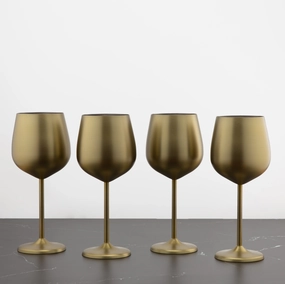 Gold Stainless Wine Glasses - Set Of 4
