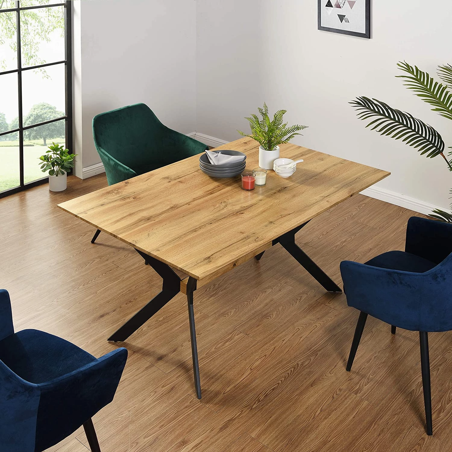 Granby Wotan Oak Effect 140cm Dining Table with Geometric Metal Legs