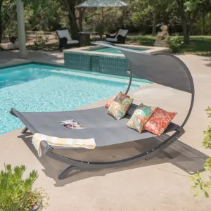 Gray Wood Sunbed with Gray Outdoor Mesh Canopy - NH120103 patio chairs, outdoor seating