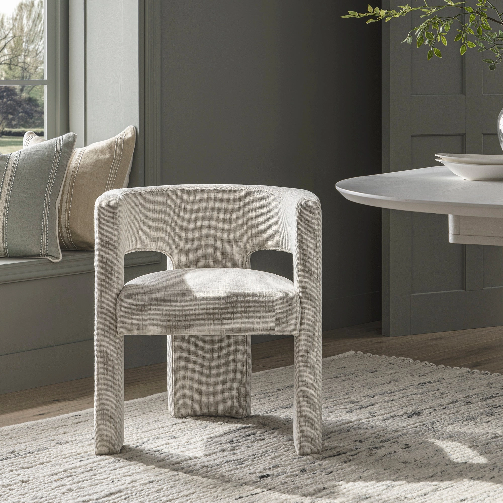 Greenwich Oatmeal & Beige Woven Textured Fabric Dining Chair
