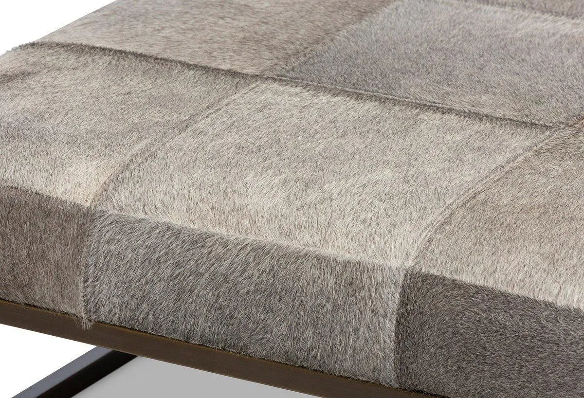 Grey Cowhide Square Ottoman