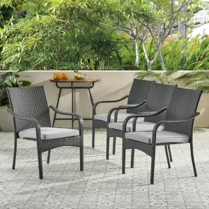 Grey Wicker Stackable Patio Armchairs (Set of 4) - NH454992 chandelier, pendant light